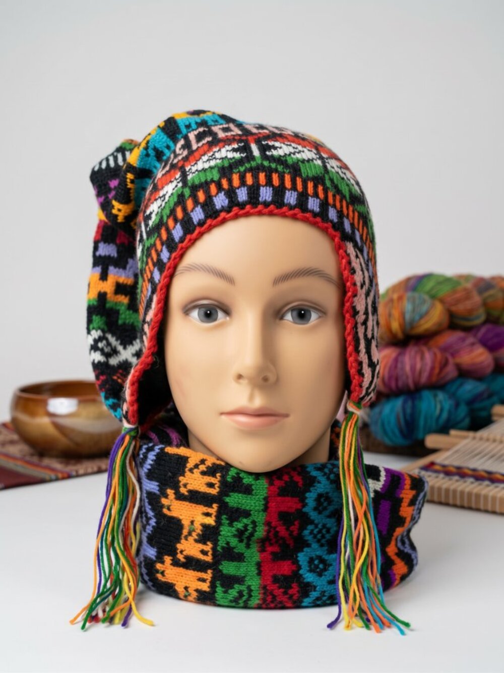 Handcrafted 2-in-1 Chullo Hat and Scarf – Warm Winter Andean Tradition